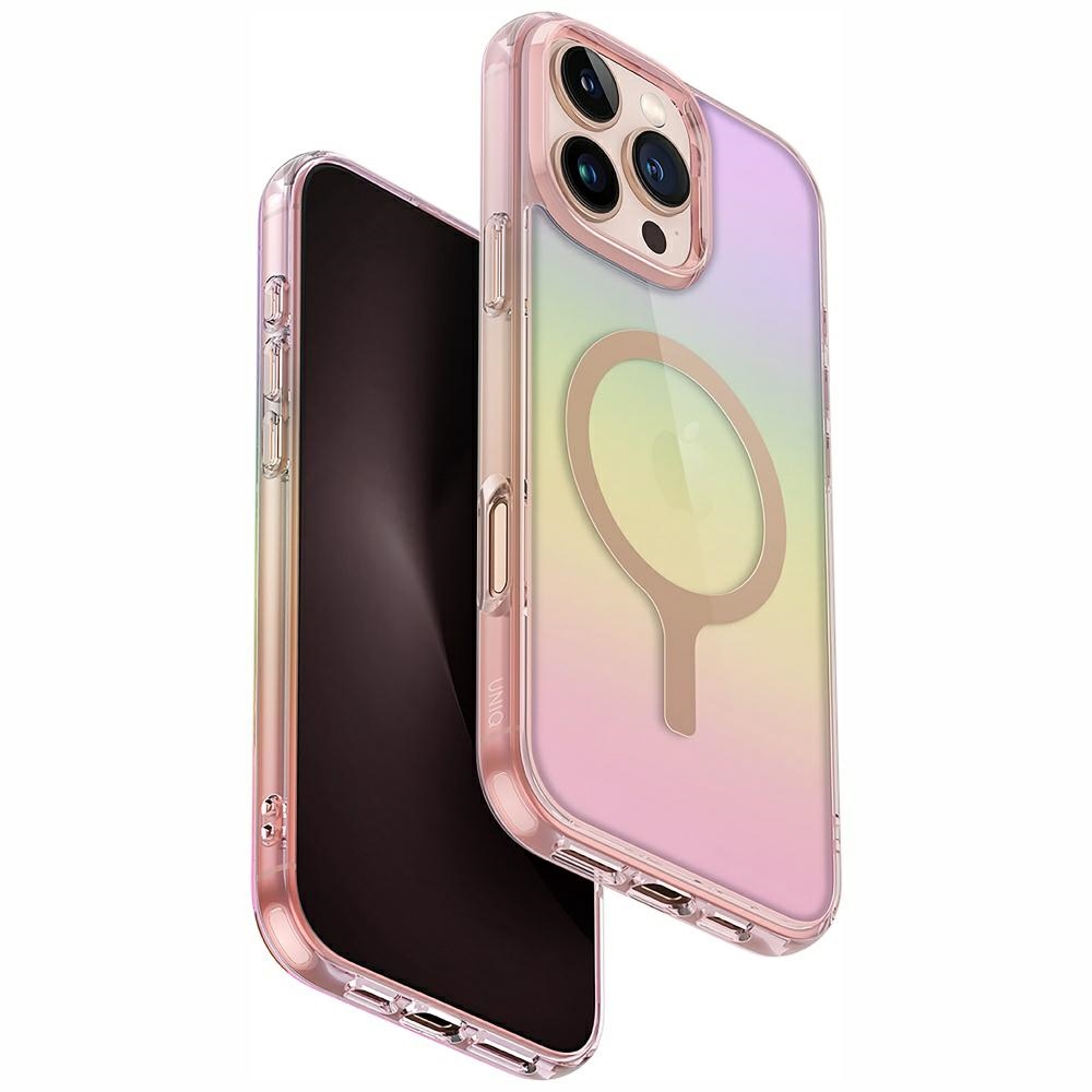 Uniq Iridescia Magclick uzlādes apvalks iPhone 16 Pro Max – rozā