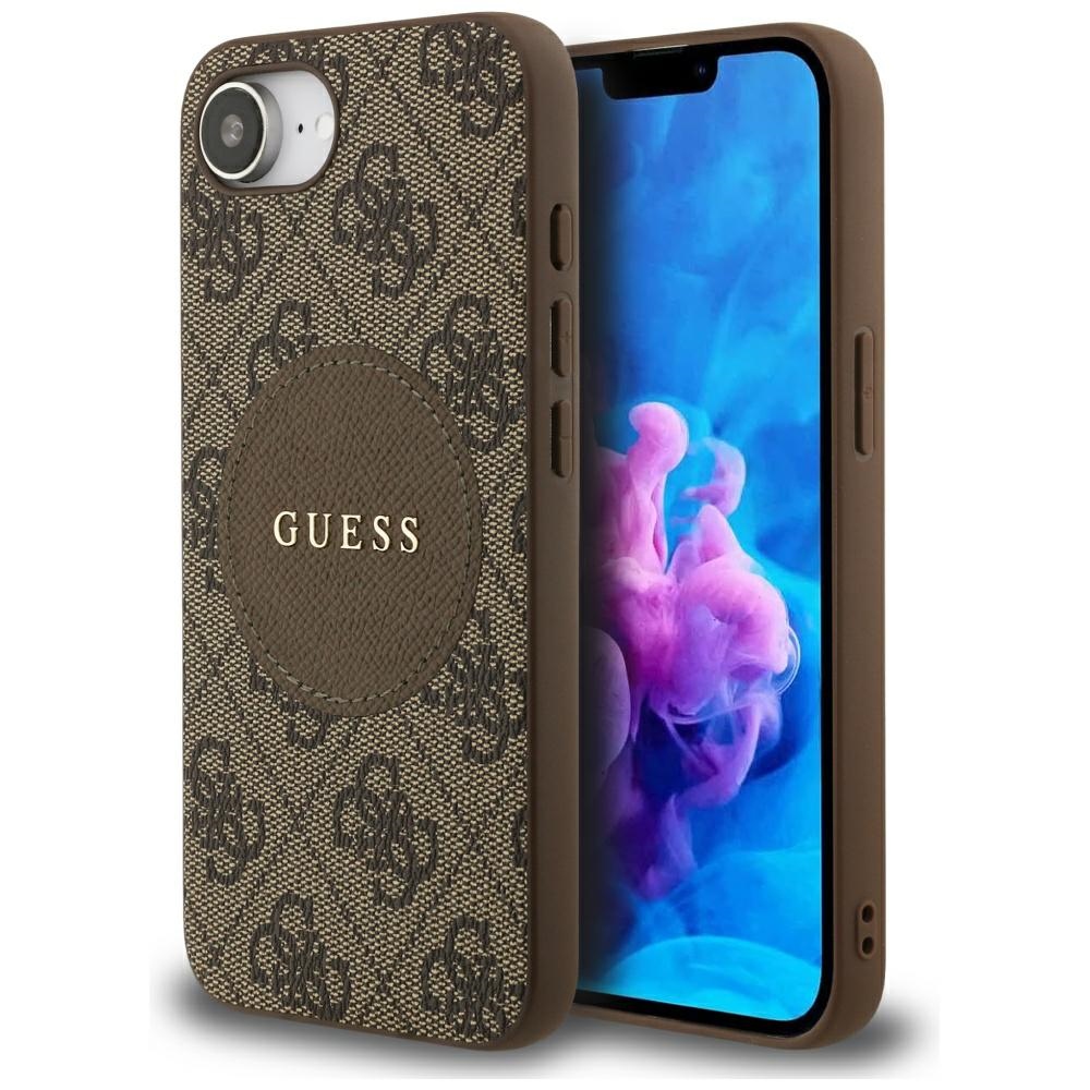 Guess 4G Circle Classic Logo Magnētiskais viedtālruņa apvalks iPhone 16e - brūns