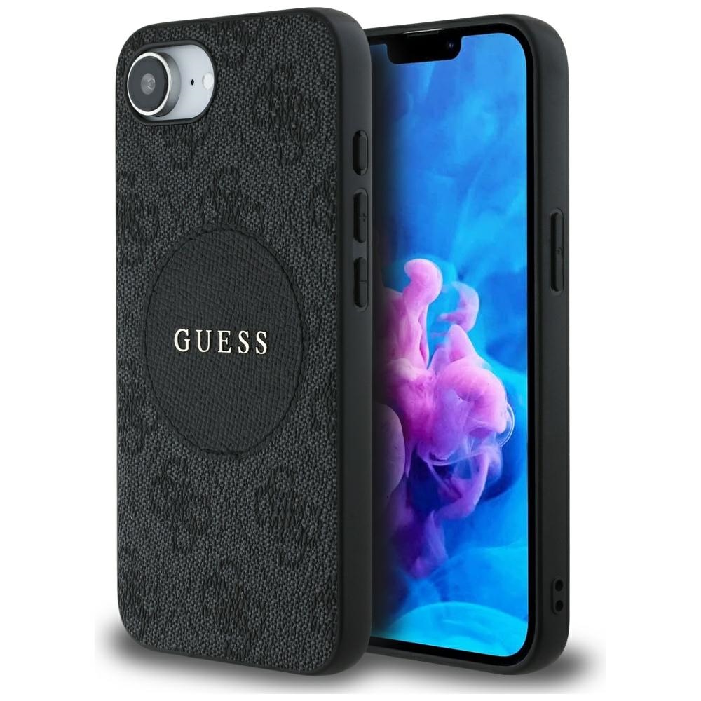 Guess 4G Circle Classic Logo Magnētiskais viedtālruņa apvalks iPhone 16e - melns