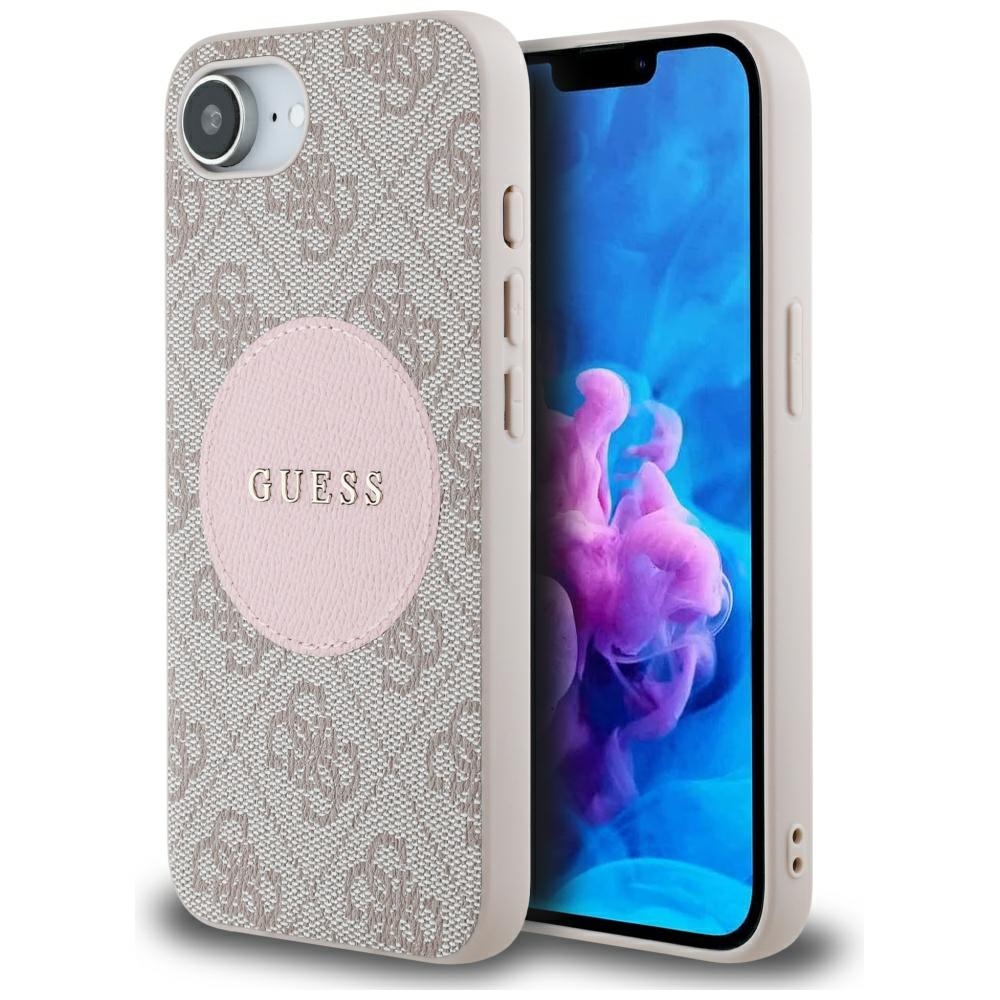 Guess 4G Circle Classic Logo Magnētiskais viedtālruņa apvalks iPhone 16e - rozā
