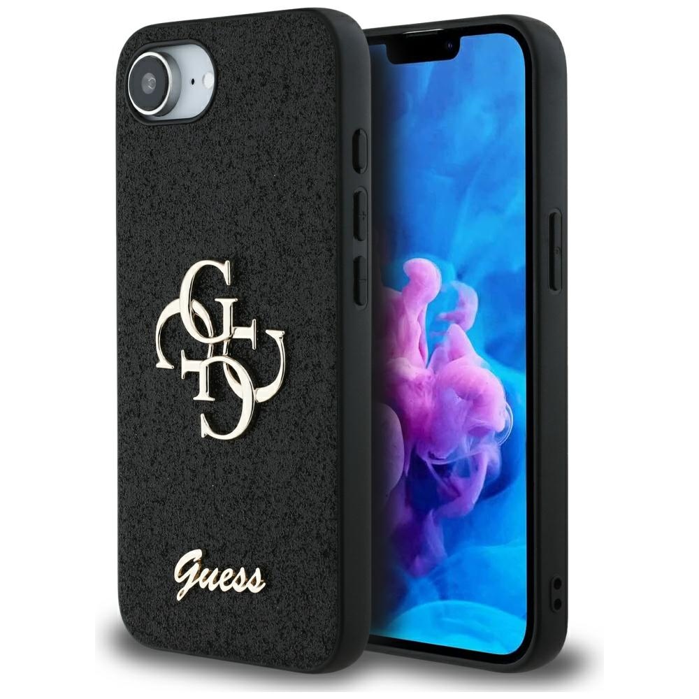 Guess Fixed Glitter Big 4G viedtālruņa apvalks iPhone 16e - melns