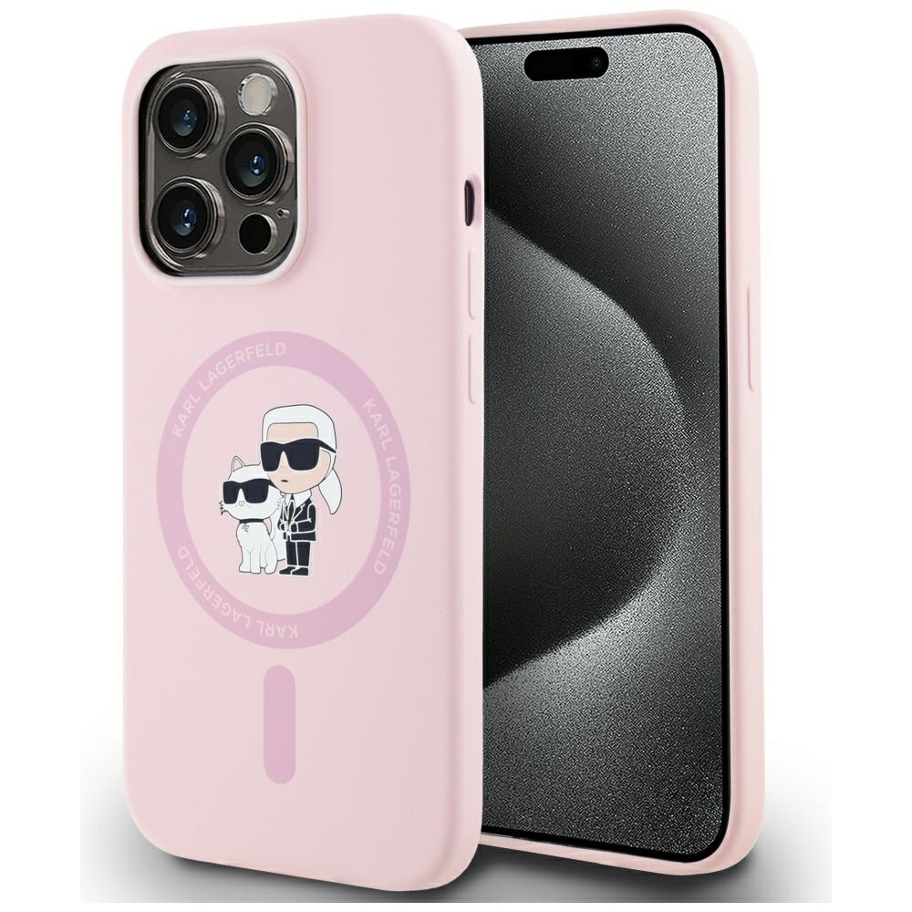 Karl Lagerfeld silikona Karl&Choupette Magnētiskais viedtālruņa apvalks iPhone 14 Pro - rozā