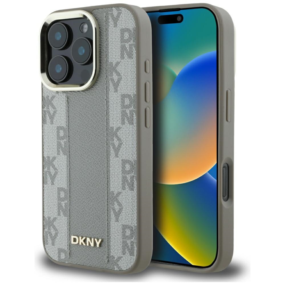 DKNY rūtainais raksts Magnētiskais iPhone 16 Pro viedtālruņa apvalks - bēšs