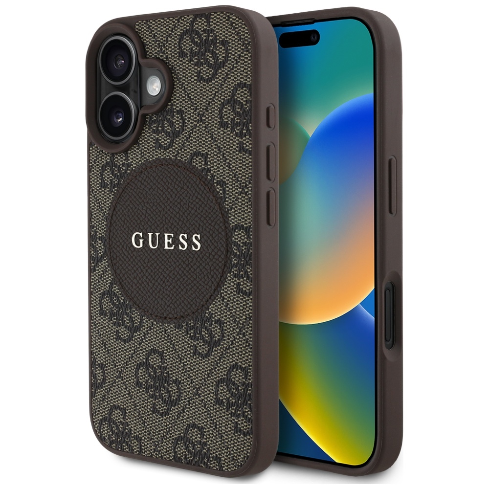 Guess 4G Circle Classic Logo Magnētiskais viedtālruņa apvalks iPhone 16 - brūns