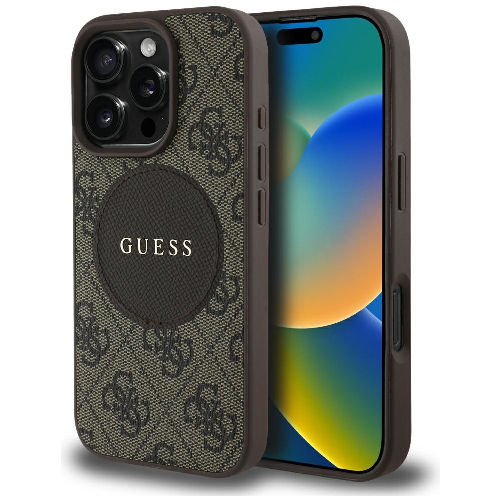 Guess 4G Circle Classic Logo Magnētiskais viedtālruņa apvalks iPhone 16 Pro Max - brūns