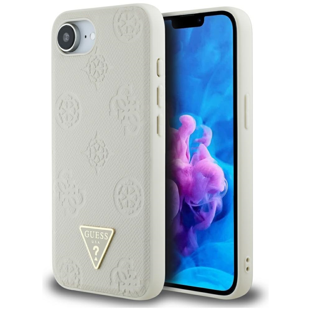 Guess Grained Hot Stamp Peony Triangle Logo magnētiskais viedtālruņa apvalks iPhone 16e - bēšs