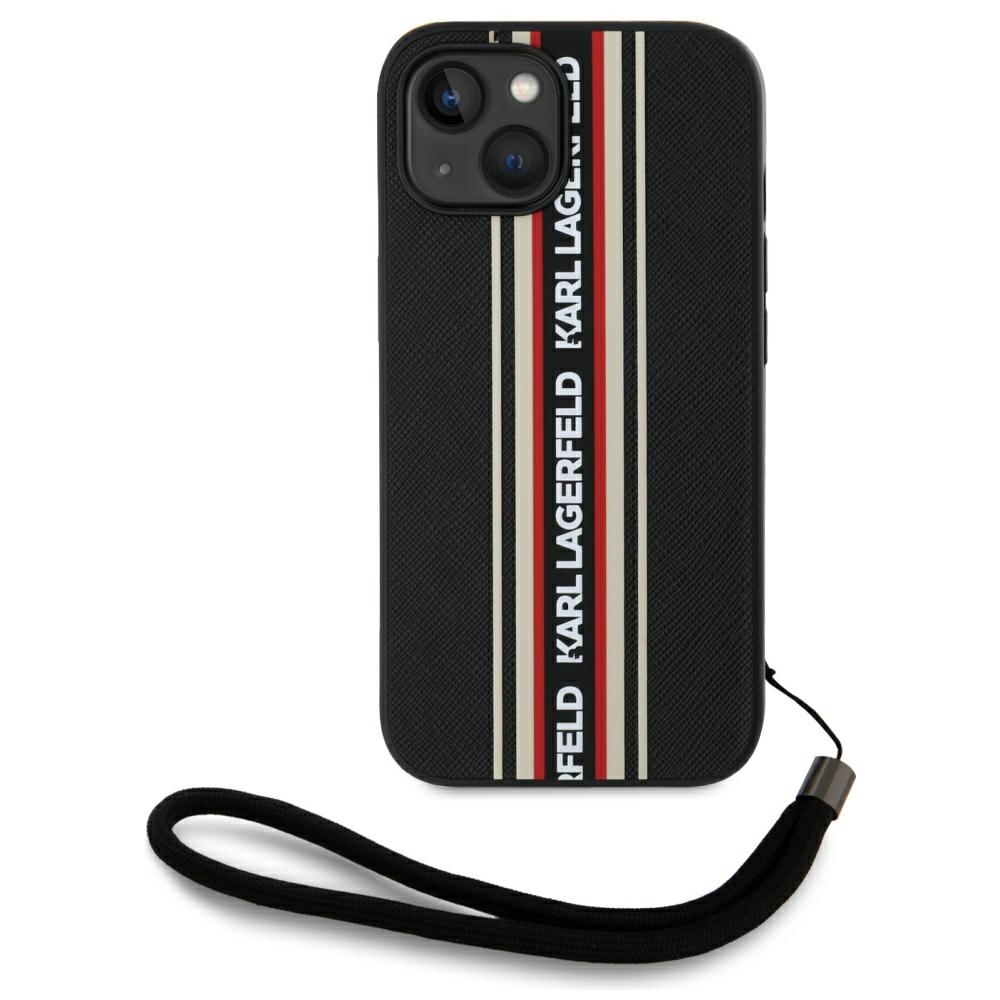 Karl Lagerfeld Saffiano Athleisure Stripes Cord viedtālruņa apvalks iPhone 15 - sarkans