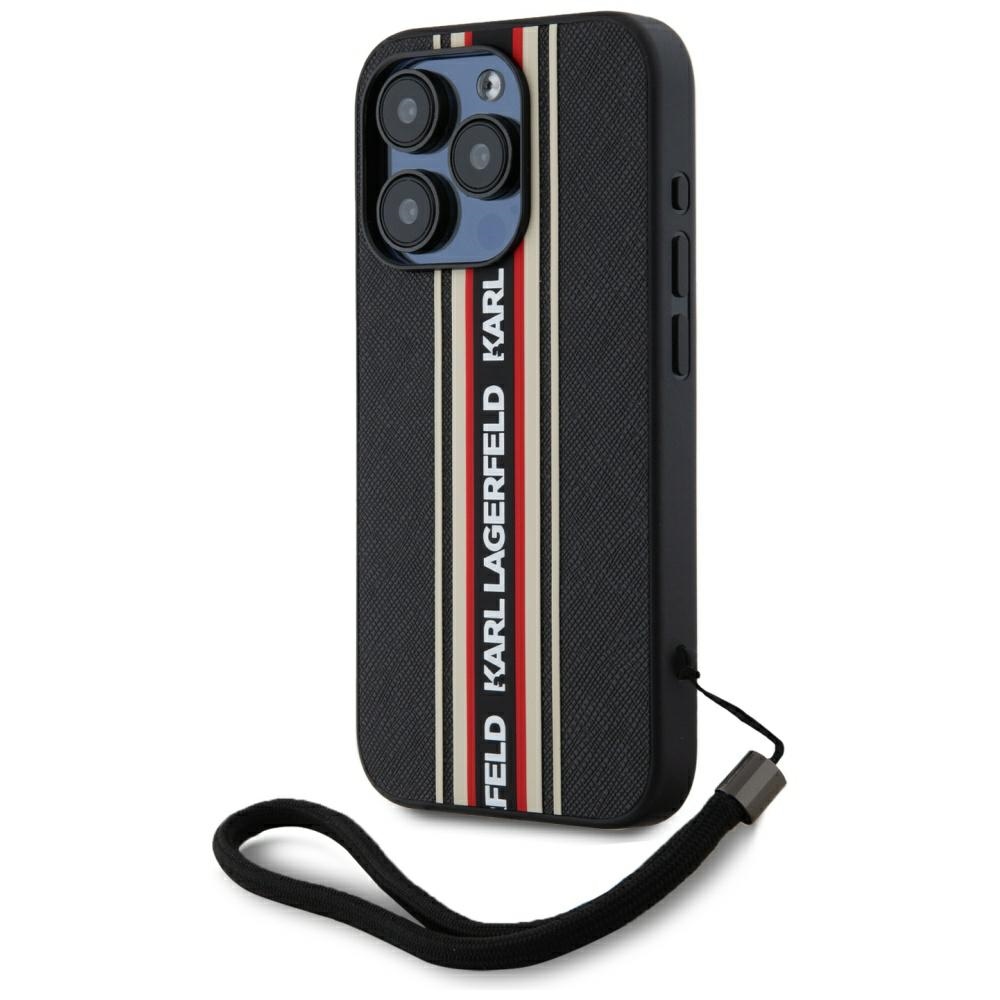 Karl Lagerfeld Saffiano Athleisure Stripes Cord viedtālruņa apvalks iPhone 15 Pro Max - sarkans