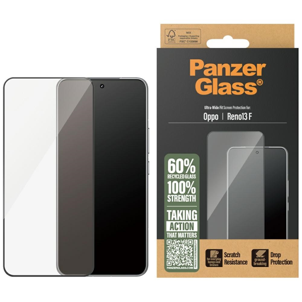 PanzerGlass īpaši plats rūdītais stikls ar melnu rāmi Oppo Reno13 F