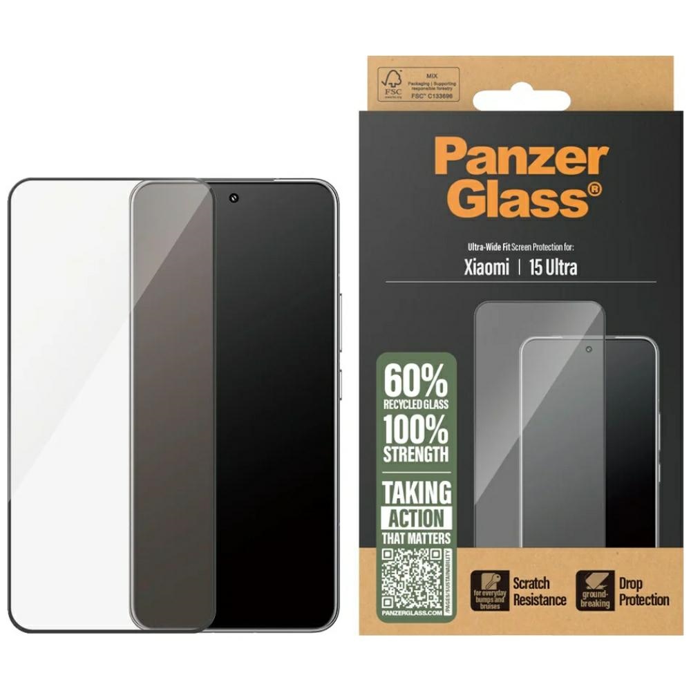 PanzerGlass īpaši plats rūdītais stikls ar melnu rāmi Xiaomi 15 Ultra