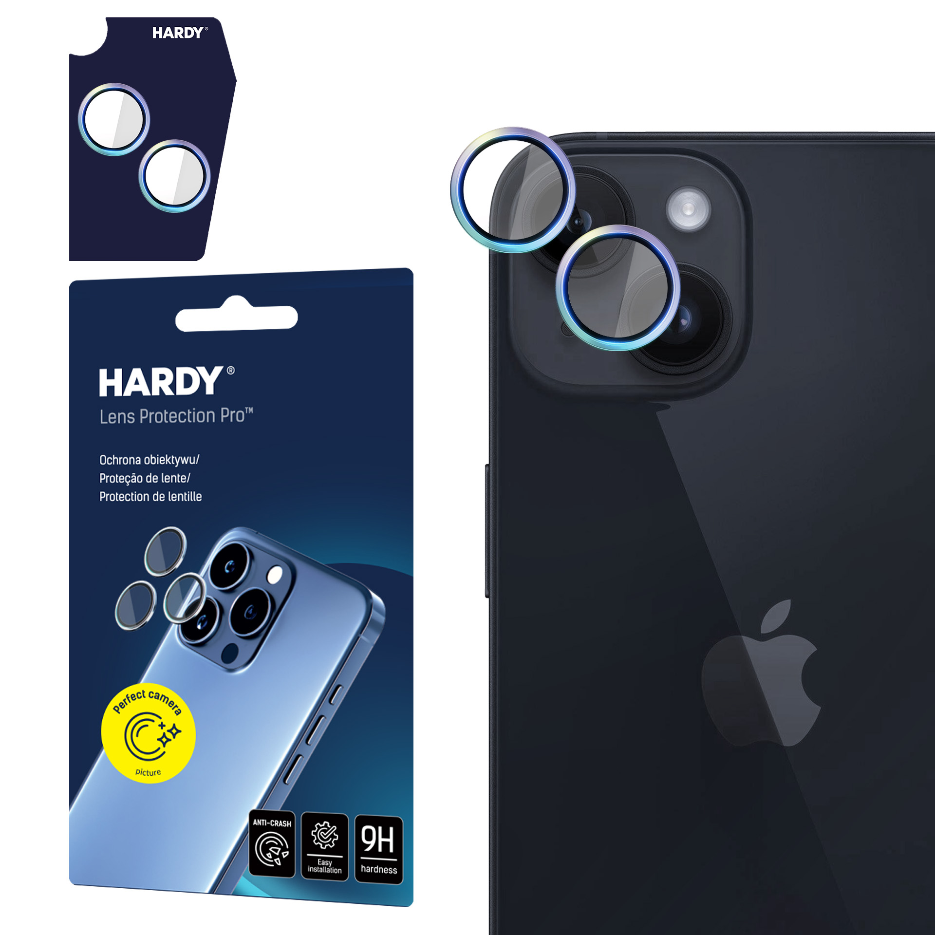 3mk HARDY objektīva aizsargstikls Pro Apple iPhone 15 / 15 Plus – daudzkrāsains