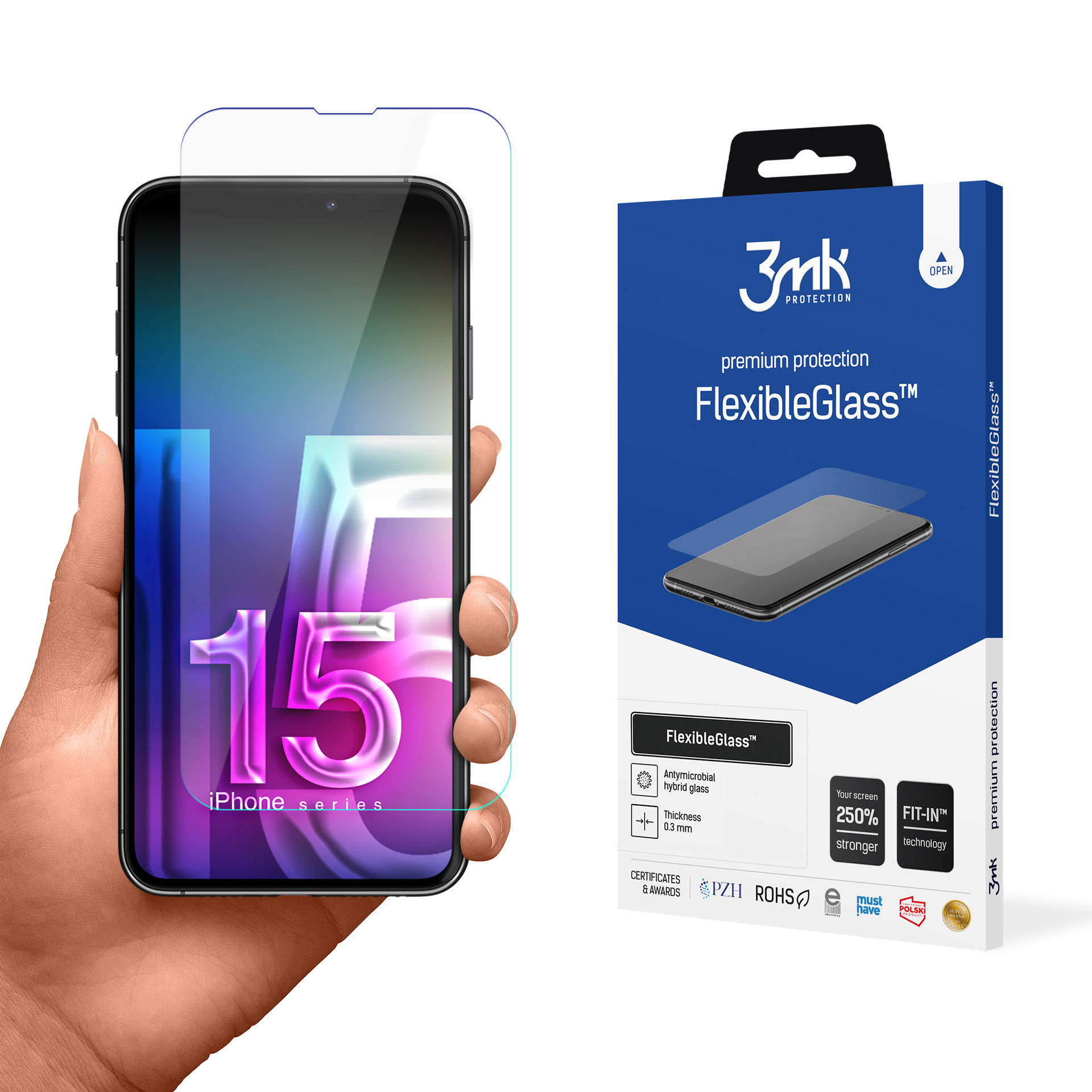 Hibrīdais stikls 3mk FlexibleGlass v2.0 Apple iPhone 15 Pro