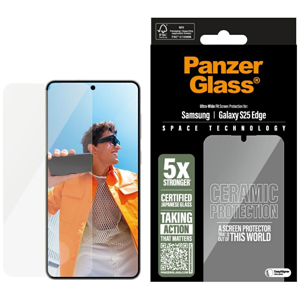 PanzerGlass Īpaši plāns keramikas stikls Samsung Galaxy S25 Edge - caurspīdīgs