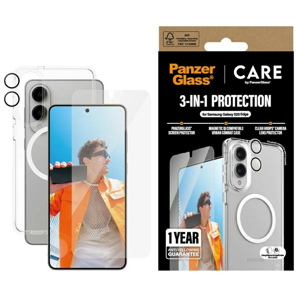 CARE by PanzerGlass Flagship 3in1 apvalks+stikls+lēca Samsung Galaxy S25 Edge - caurspīdīgs