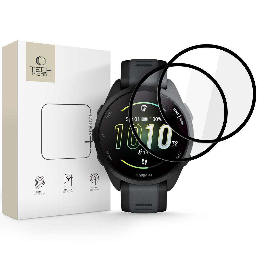 Tech-Protect Glass Flex+ 2 daļu hibrīdā stikla komplekts Garmin Forerunner 165 - melns