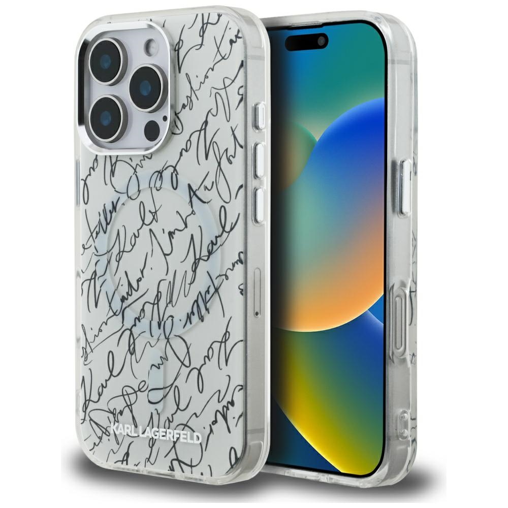 Karl Lagerfeld IML Karl Script raksts Magnētiskais viedtālruņa apvalks iPhone 16 Pro - balts