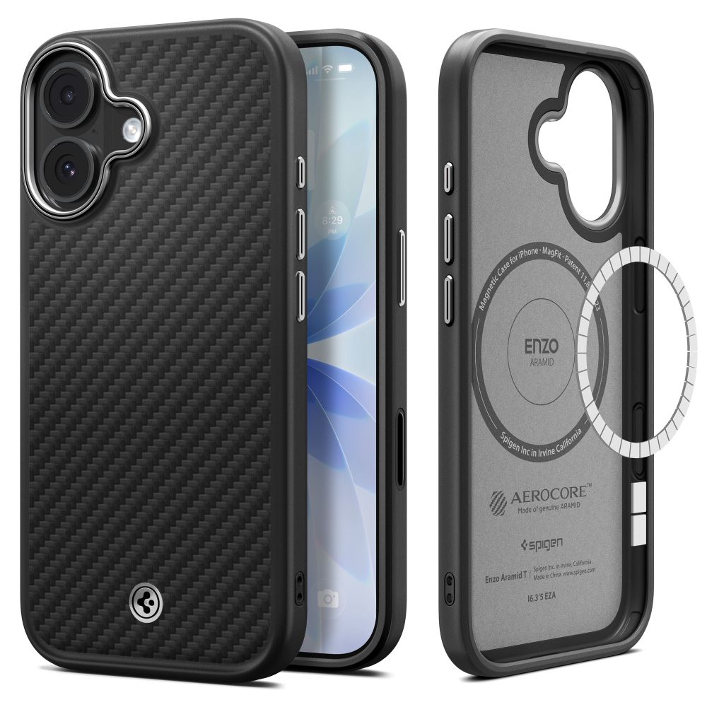 Spigen Enzo Aramid "T" MagSafe viedtālruņa apvalks iPhone 17 - melna un sudraba