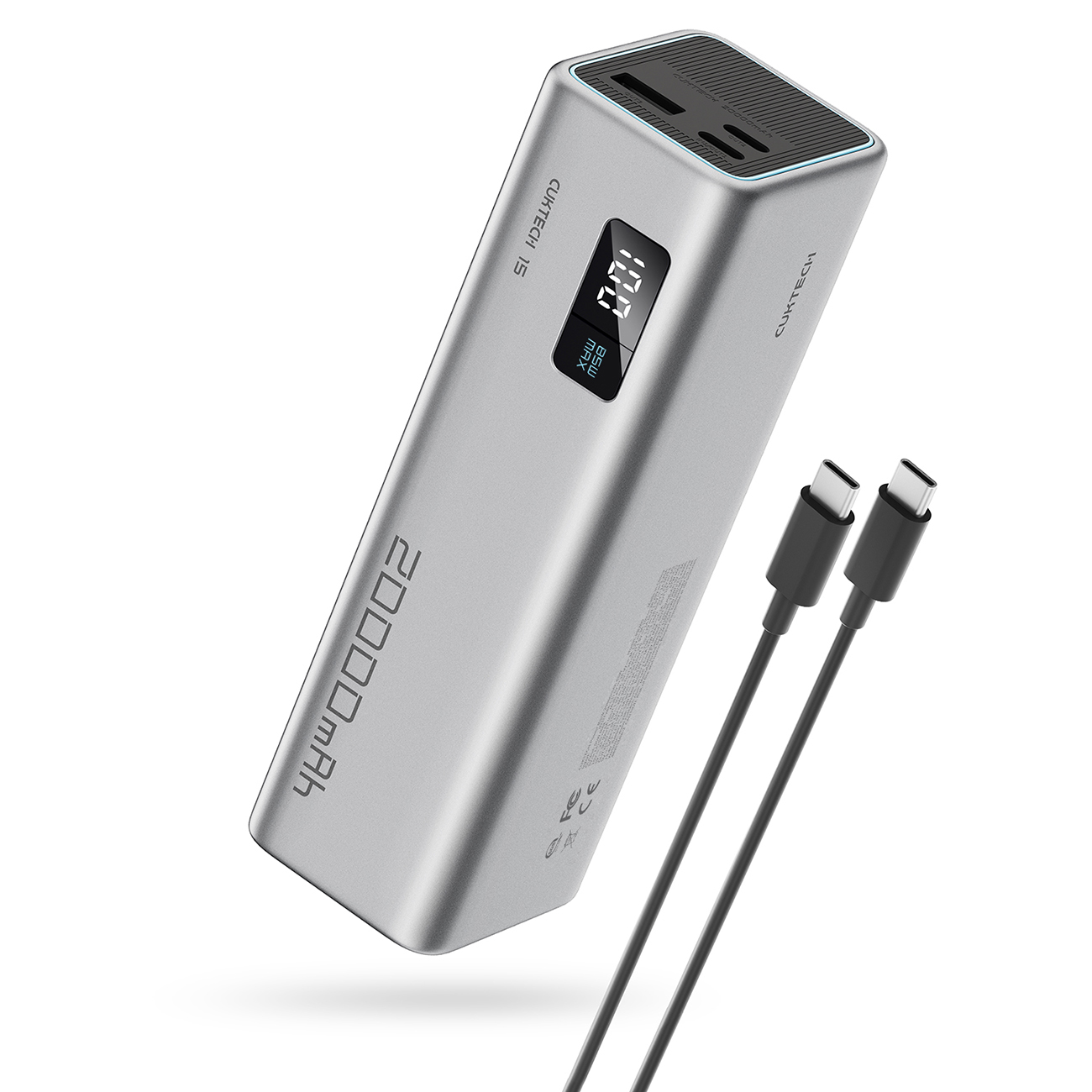 Cuktech CUKP200XGLGR 100W 20000mAh Portatīvais lādētājs 2 x USB-C 1 x USB-A - pelēks