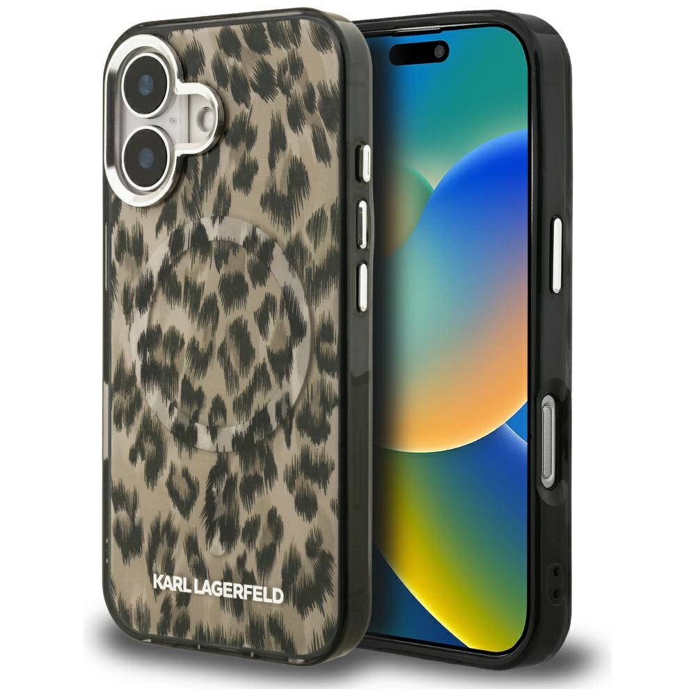 Karl Lagerfeld IML leoparda raksts magnētiskais apvalks iPhone 16 - brūns