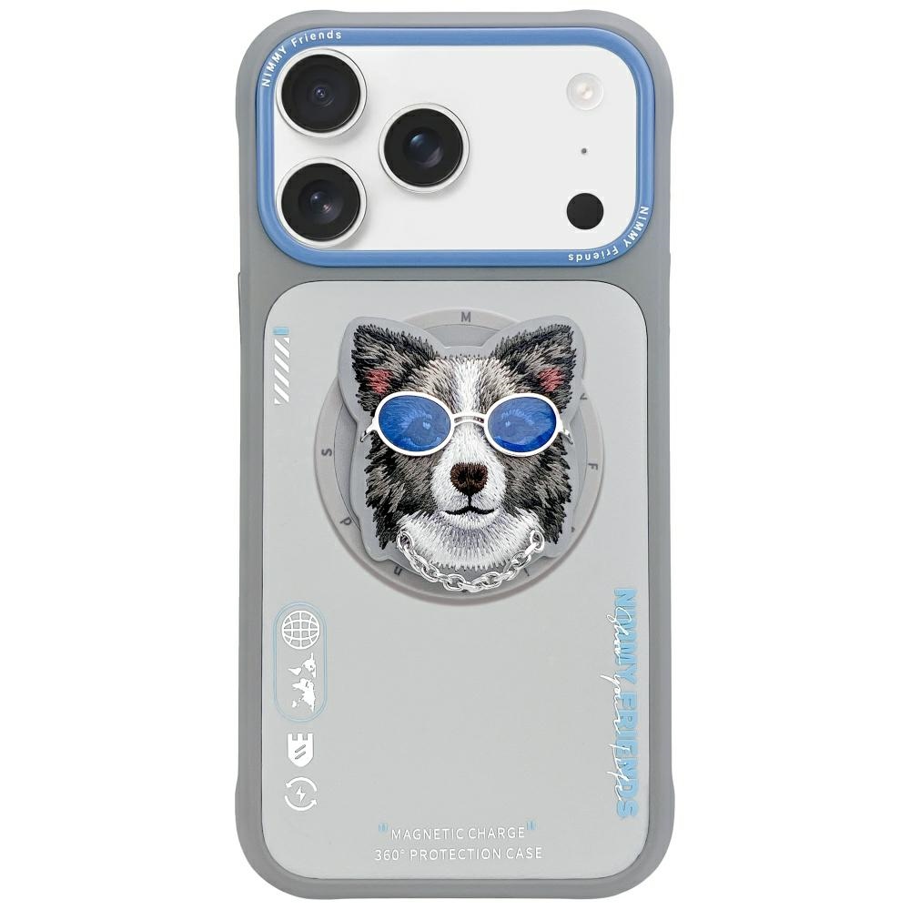 Nimmy Glasses Cool Dog magnētiskais viedtālruņa apvalks iPhone 17 Pro - pelēks