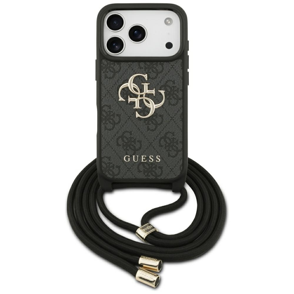 Guess 4G Big Logo Cord Stap soma pāri plecam viedtālrunim iPhone 17 Pro - melns
