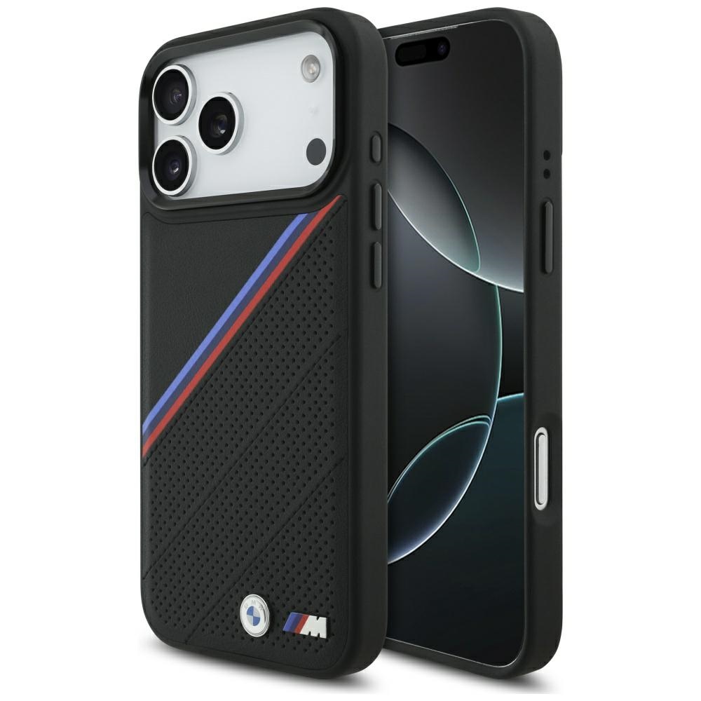 BMW M Tricolor Metal Logo MagSafe viedtālruņa apvalks iPhone 17 Pro Max - melns