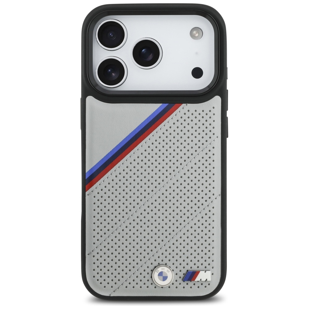 BMW M Tricolor Metal Logo MagSafe viedtālruņa apvalks iPhone 17 Pro - pelēks