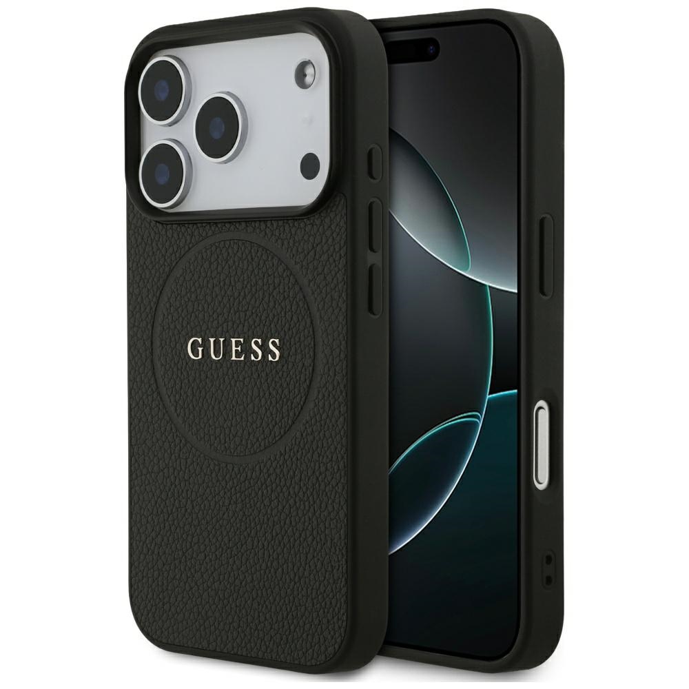 Guess Graudains Gredzens Magnētiskais viedtālruņa apvalks iPhone 17 Pro - melns