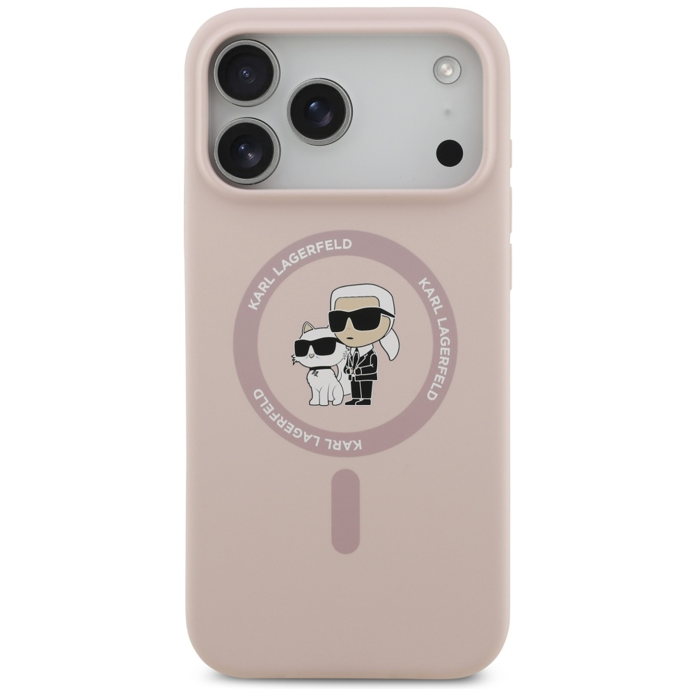 Karl Lagerfeld silikona Karl&Choupette gredzena magnētiskais viedtālruņa apvalks iPhone 17 Pro Max - rozā