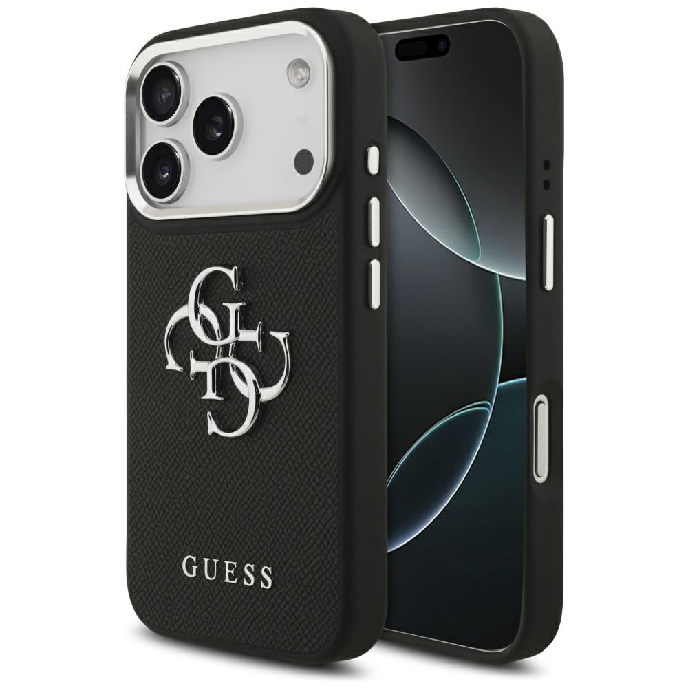 Guess Grained Big 4G Classic Logo viedtālruņa apvalks iPhone 17 Pro - melns