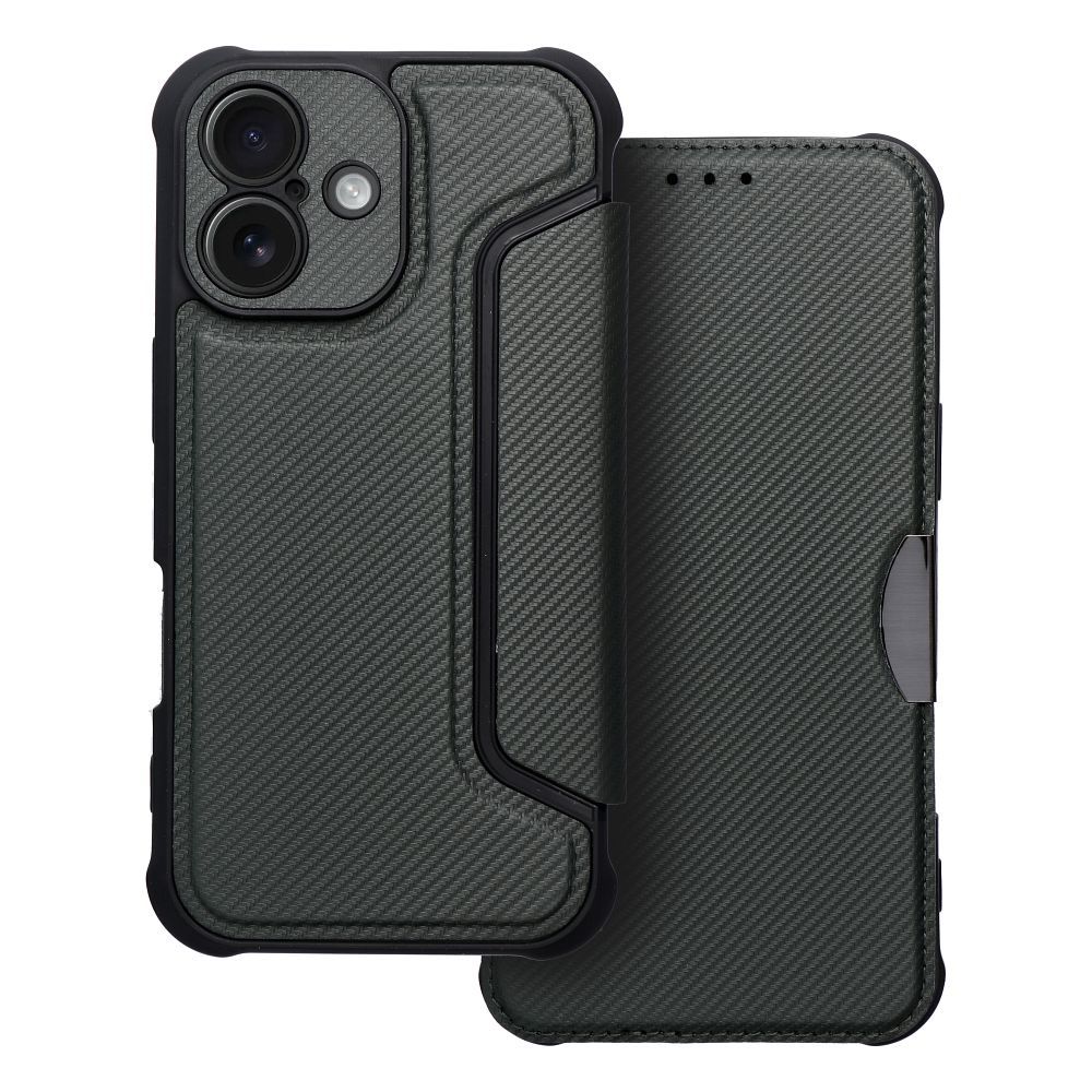 RAZOR grāmatas tipa viedtālruņa apvalks IPHONE 16 Plus tumši zaļš