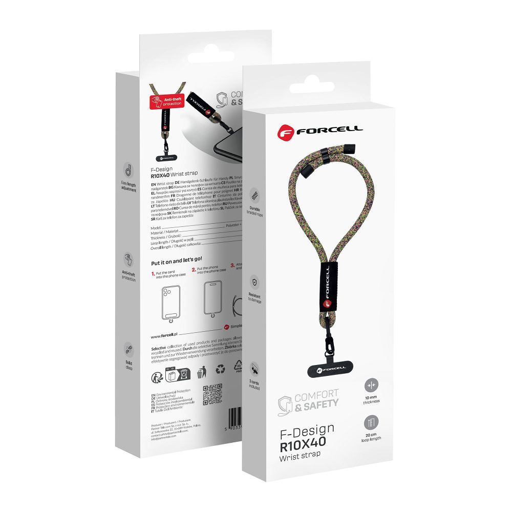 FORCELL F-DESIGN R10X40 rokas telefona siksniņa ar regulējamu garumu (maks. 20cm cilpā) zaļa rozā violeta