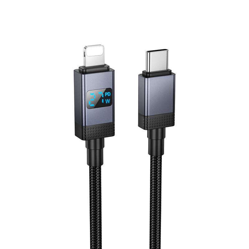 Kabelis USB C uz Lightning Hoco PD 27W ar ekrānu 1 m X118 melns