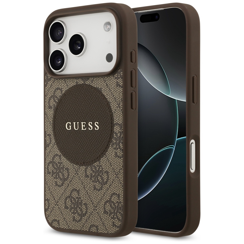 Guess 4G Circle Classic Logo Magnētiskais viedtālruņa apvalks iPhone 17 Pro - brūna