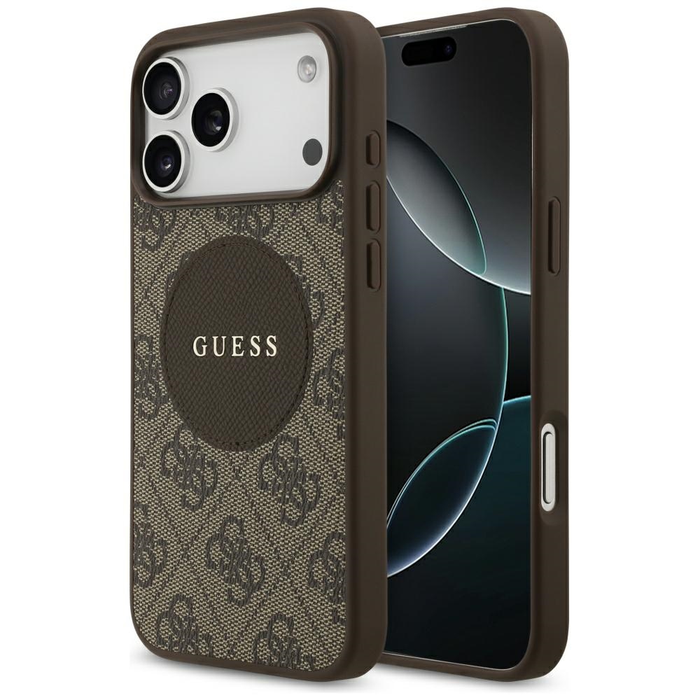Guess 4G Circle Classic Logo Magnētiskais viedtālruņa apvalks iPhone 17 Pro Max - brūna