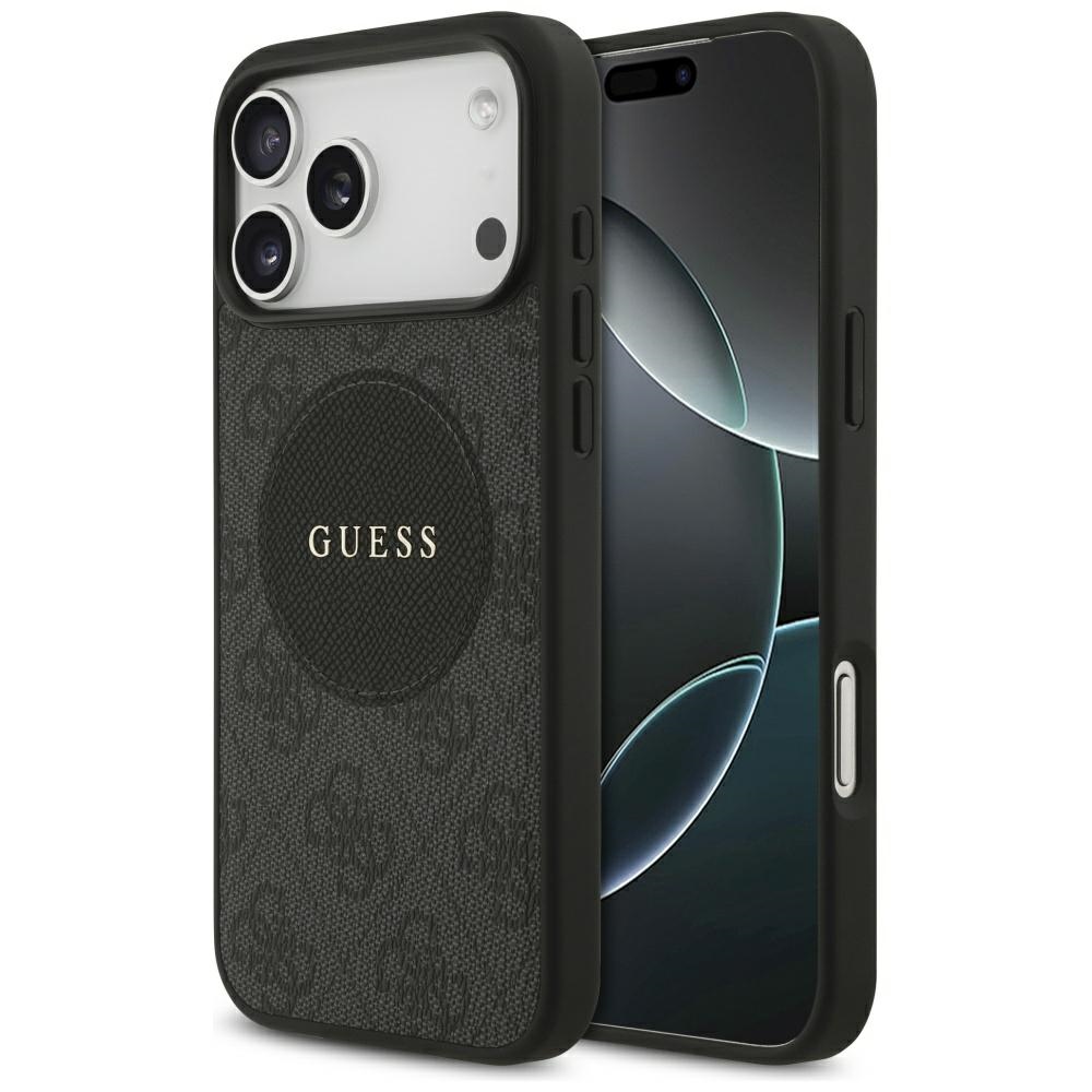 Guess 4G Circle Classic Logo Magnētiskais viedtālruņa apvalks iPhone 17 Pro Max - melns