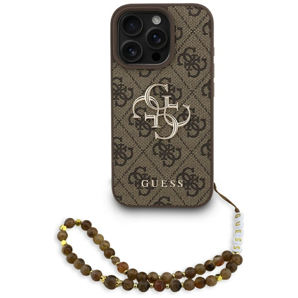 Guess 4G Strap 4G Classic Logo viedtālruņa apvalks iPhone 16 Pro - brūna