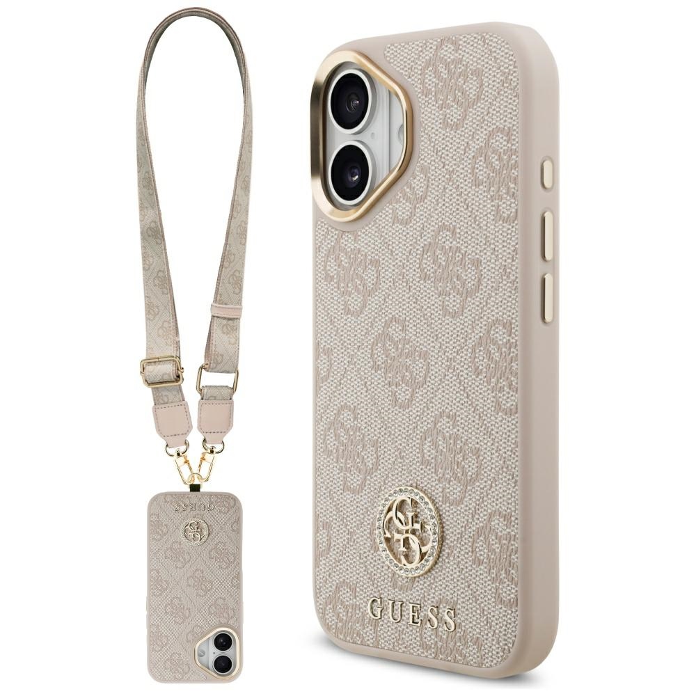 Guess 4G Strass Logo & Big Strap Metal Buttons Magnētiskais viedtālruņa apvalks iPhone 17 - rozā