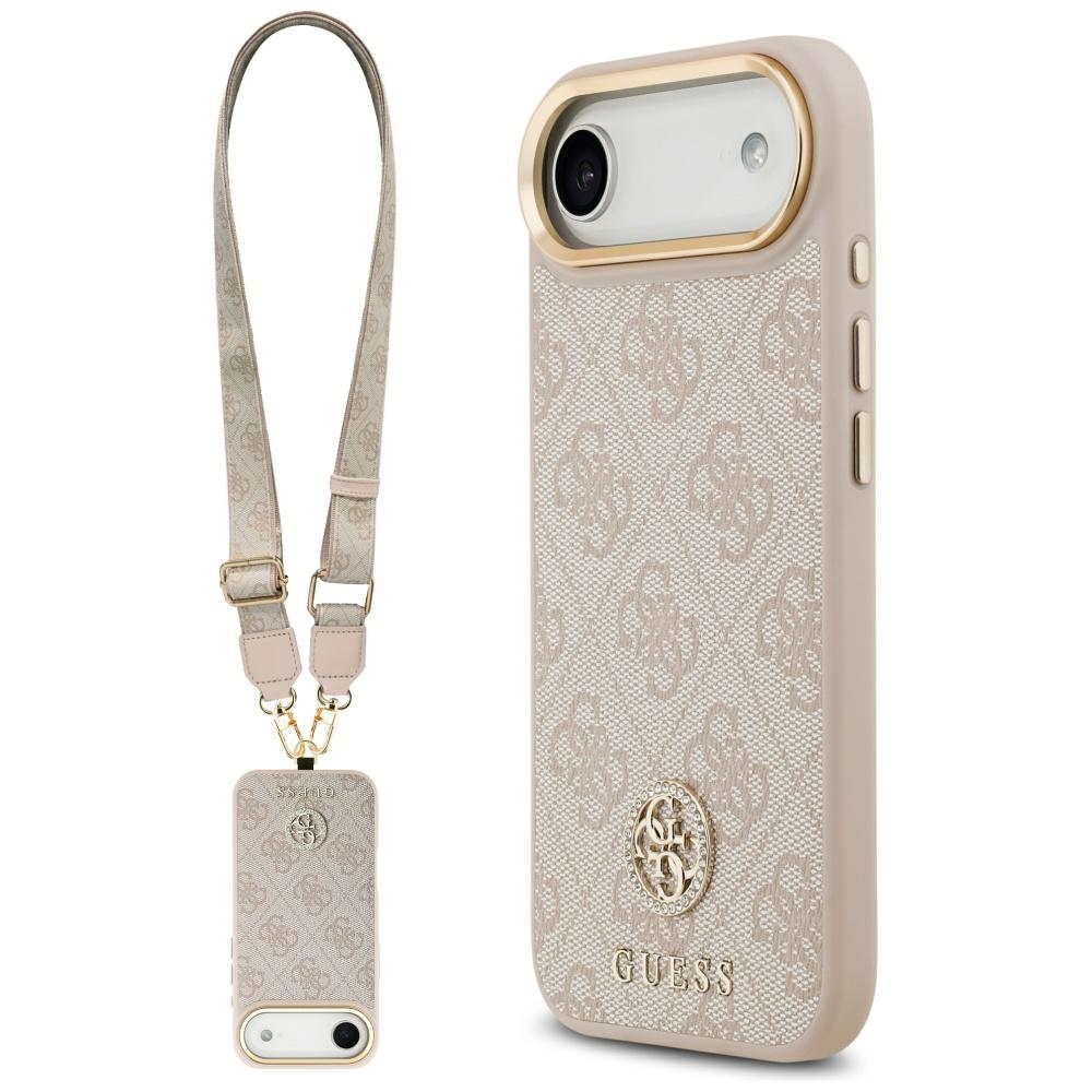 Guess 4G Strass Logo & Big Strap Metal Buttons Magnētiskais viedtālruņa apvalks iPhone Air - rozā