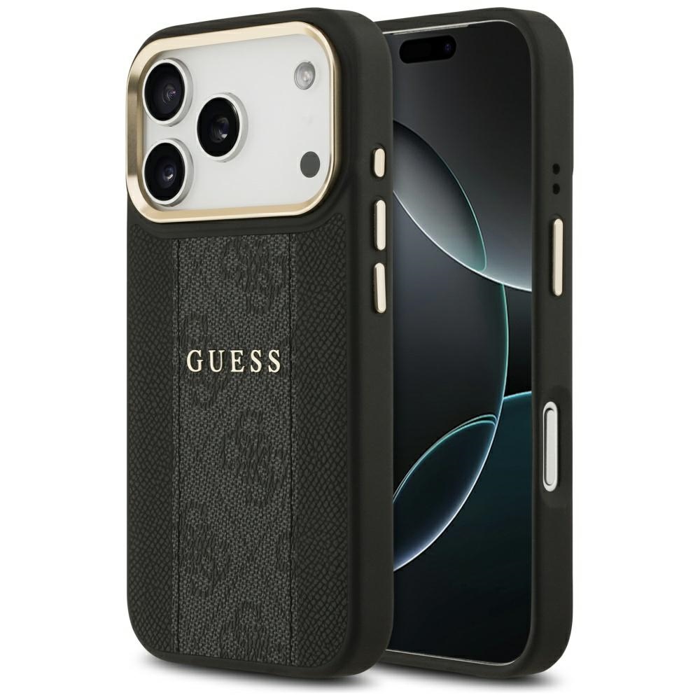 Guess 4G Stripe Magnētiskais viedtālruņa apvalks iPhone 17 Pro - melna