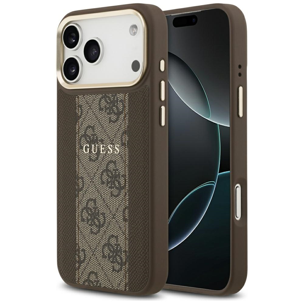 Guess 4G Stripe Magnētiskais viedtālruņa apvalks iPhone 17 Pro Max - brūna