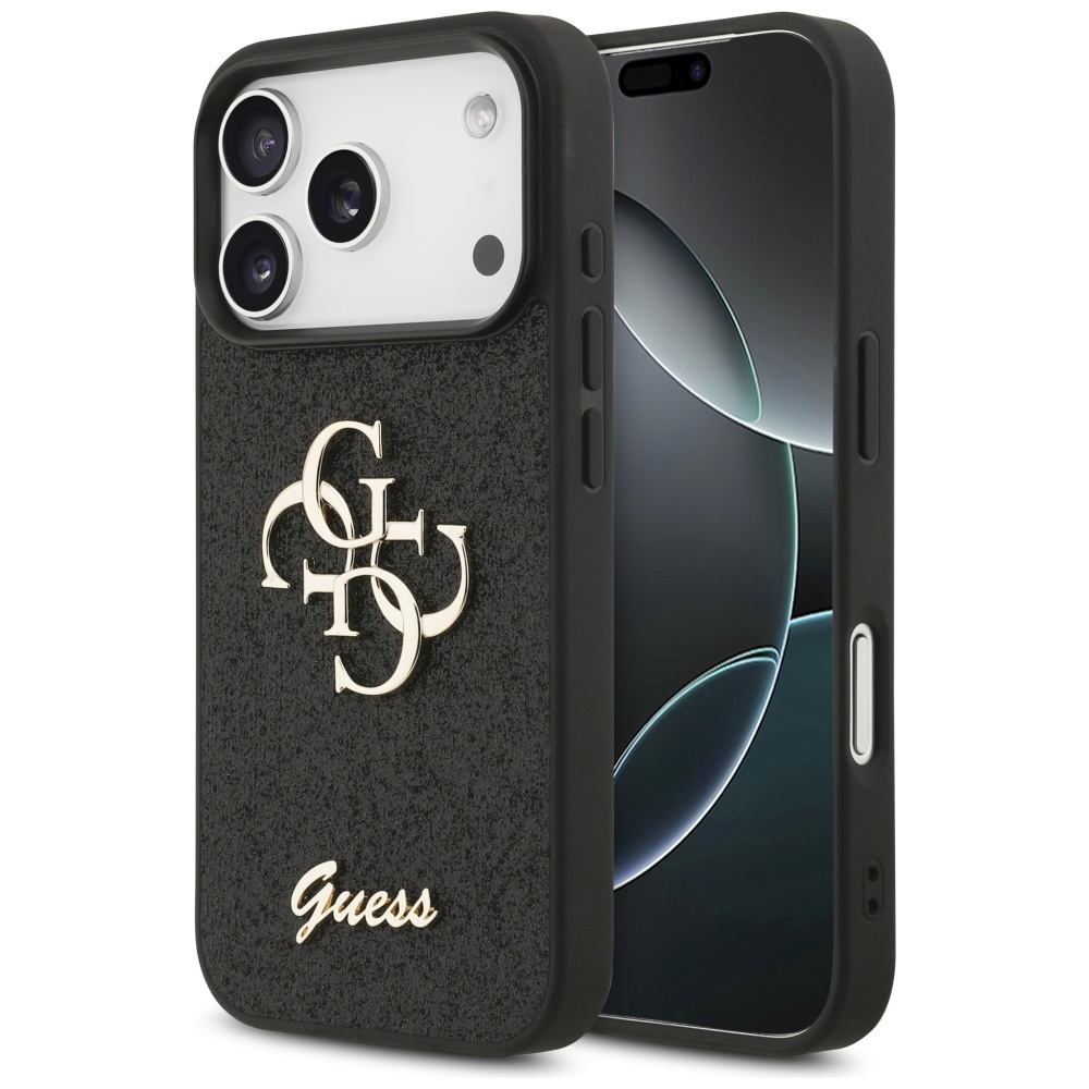 Guess Fixed Glitter Big 4G viedtālruņa apvalks iPhone 17 Pro - melns