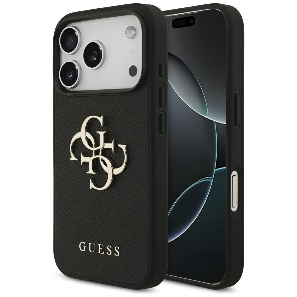 Guess Graudains Liels 4G un Klasiskais Logotips viedtālruņa apvalks iPhone 17 Pro - melns