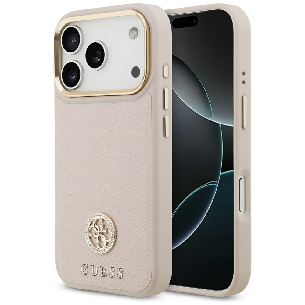 Guess Graudains Strass Logotips Magnētiskais viedtālruņa apvalks iPhone 17 Pro - rozā