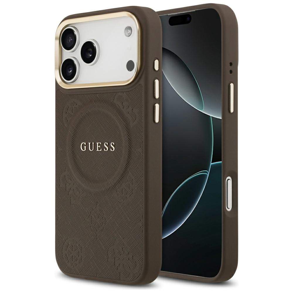 Guess Peony Hot Stamp Magnētiskais viedtālruņa apvalks iPhone 17 Pro Max - brūns