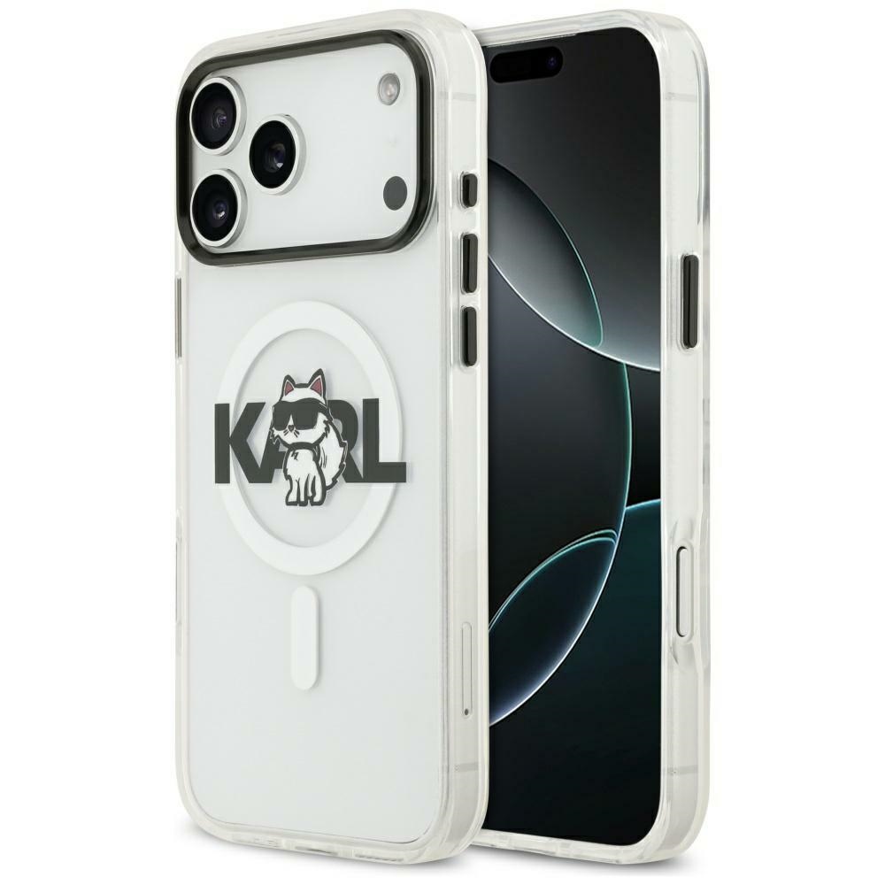 Karl Lagerfeld IML Choupette Sketch Logo Magnētiskais viedtālruņa apvalks iPhone 17 - caurspīdīgs