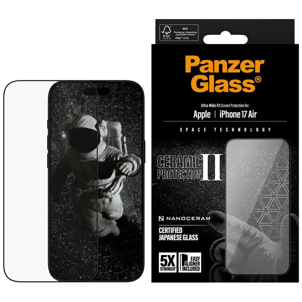 PanzerGlass Keramikas II Īpaši platais pielāgojums EasyAligner rūdītais stikls iPhone Air