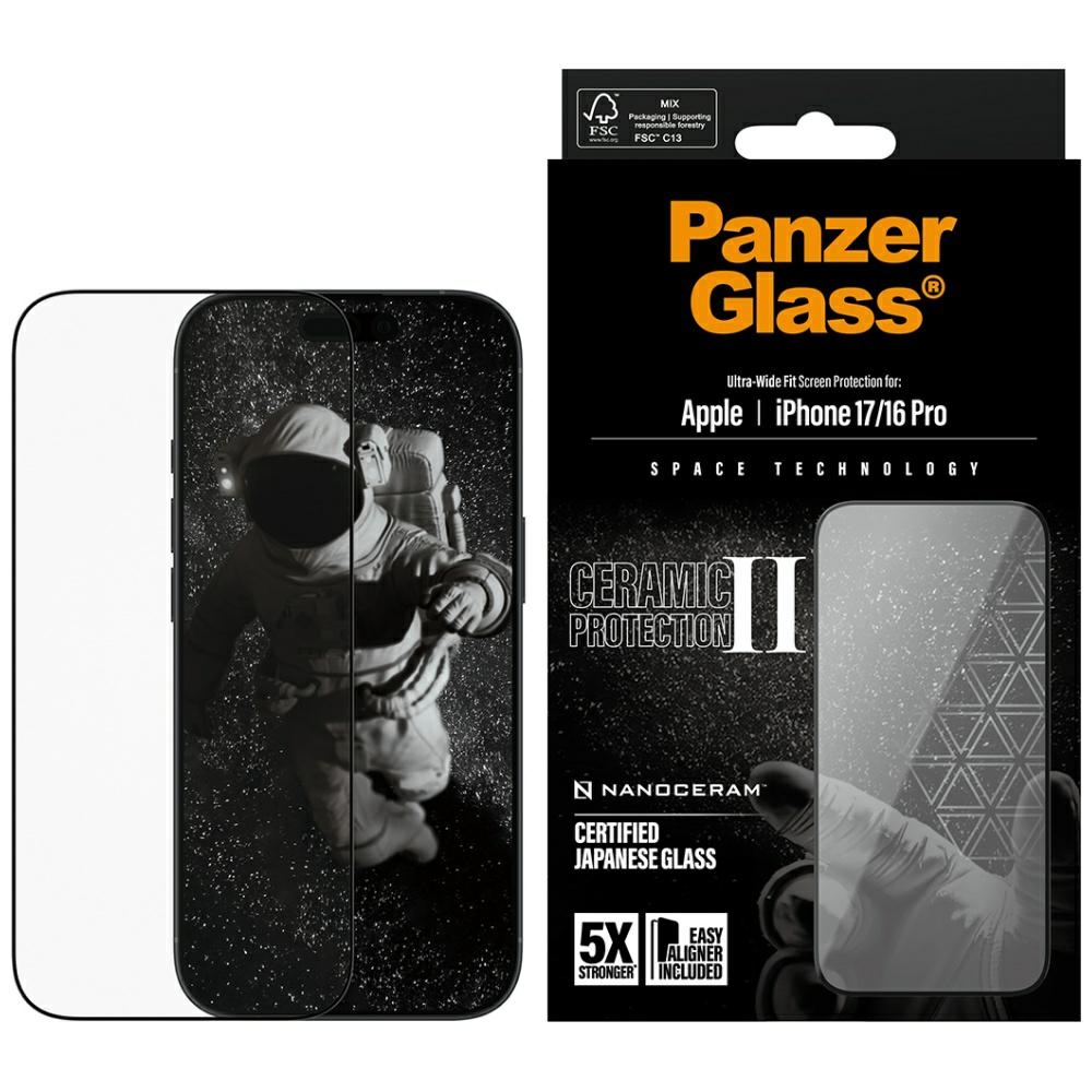 PanzerGlass Keramikas II Īpaši platais pielāgojums EasyAligner rūdītais stikls iPhone 16 / 16 Plus / 17