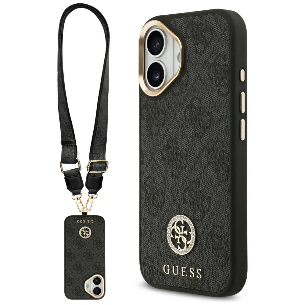 Guess 4G Strass Logo & Big Strap Metal Buttons Magnētiskais apvalks iPhone 17 - melns