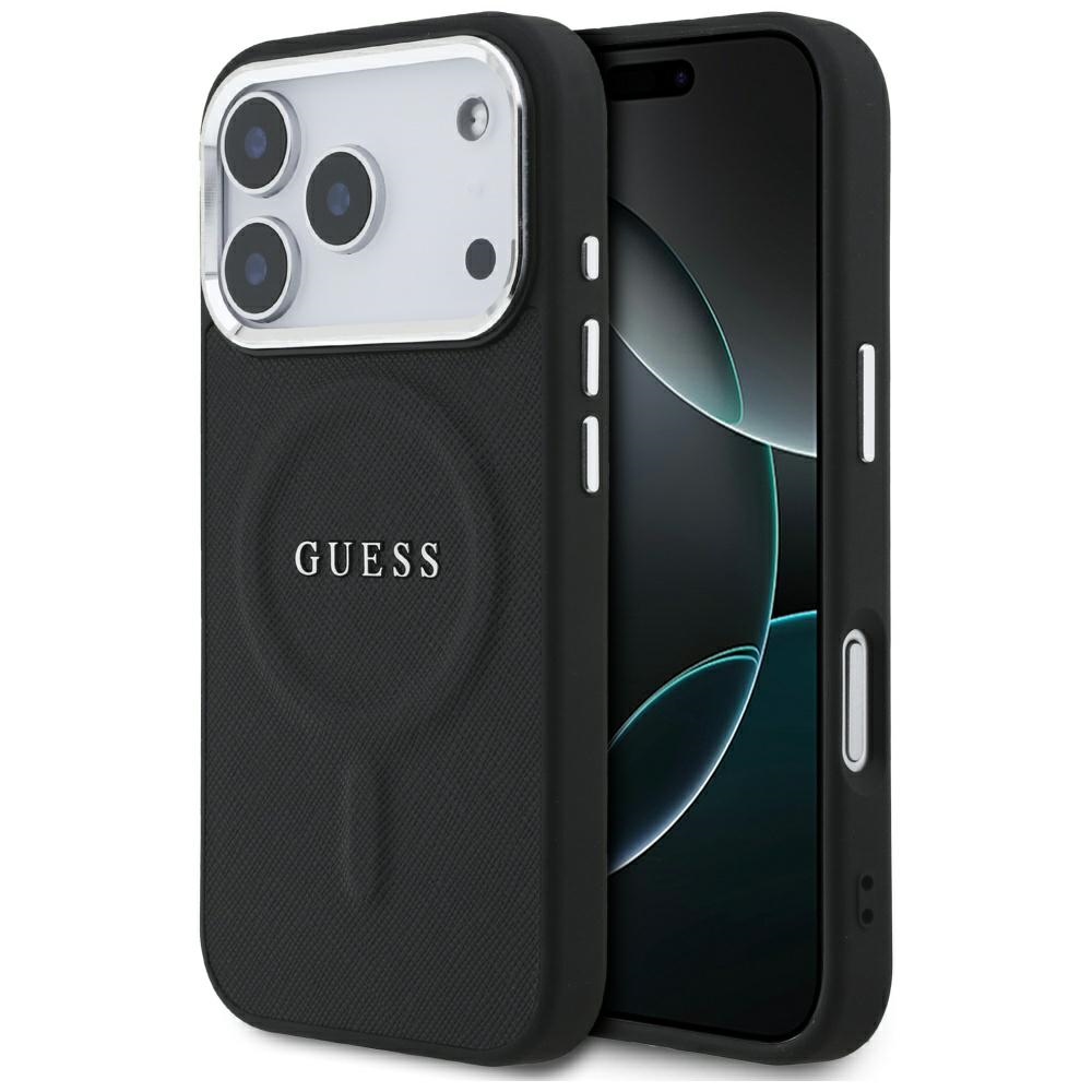 Guess Classic Logo Magnētiskais viedtālruņa apvalks iPhone 17 Pro - melns